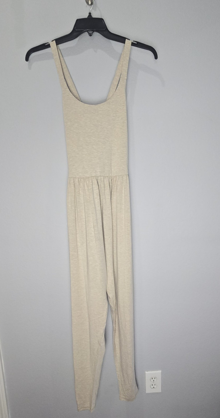 Imbodhi 1X Tan Stretch Jersey Knit Criss Cross Harem Jumpsuit